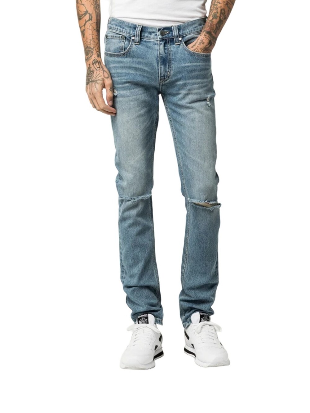 RSQ London Skinny Distressed Light Wash Jeans 38x32 Mens Blue Denim